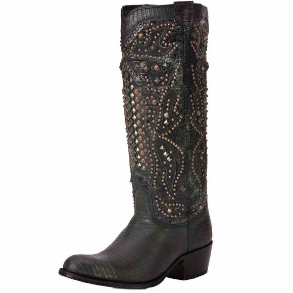 Frye Deborah Deco Tall Studded Boots Size 6 Grey Leather